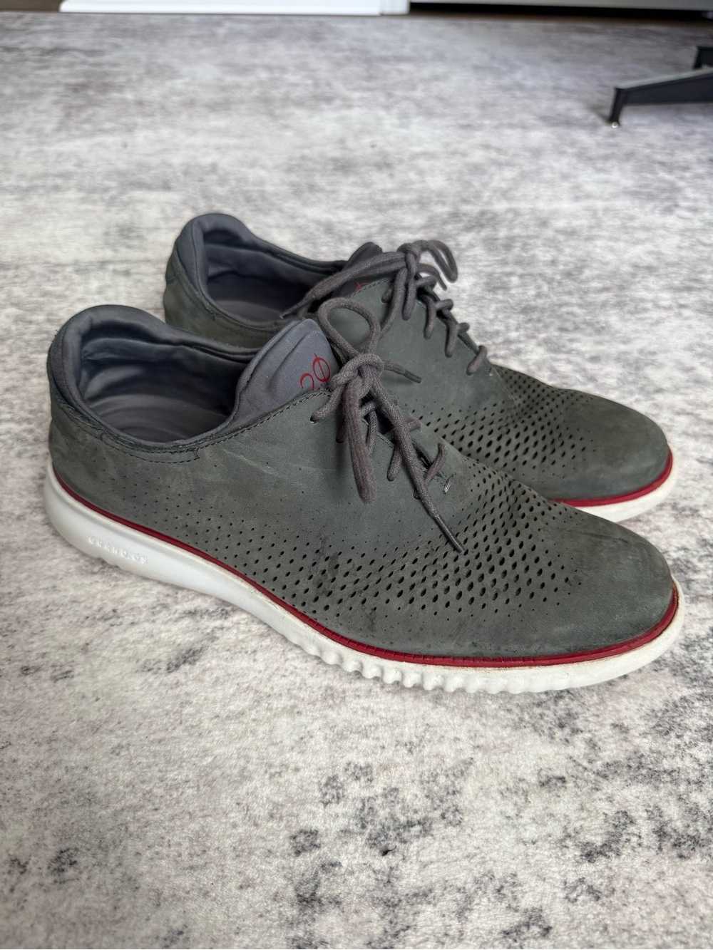 Cole Haan Grey Perforated Lace-Up Oxfords with Red Trim